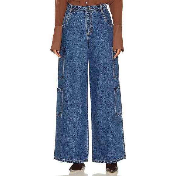 NWT Shona Joy Tovere‎ Wide Leg Cargo Jeans Dark Wash 10 / 30 - Picture 4 of 16